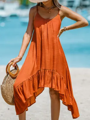 Sling Dress with Irregular Hemline and Ruffled Detail