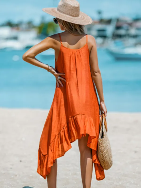 Sling Dress with Irregular Hemline and Ruffled Detail
