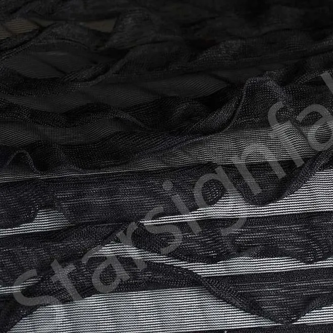 Soft Touch Black Knitted Fabric with Ruffles