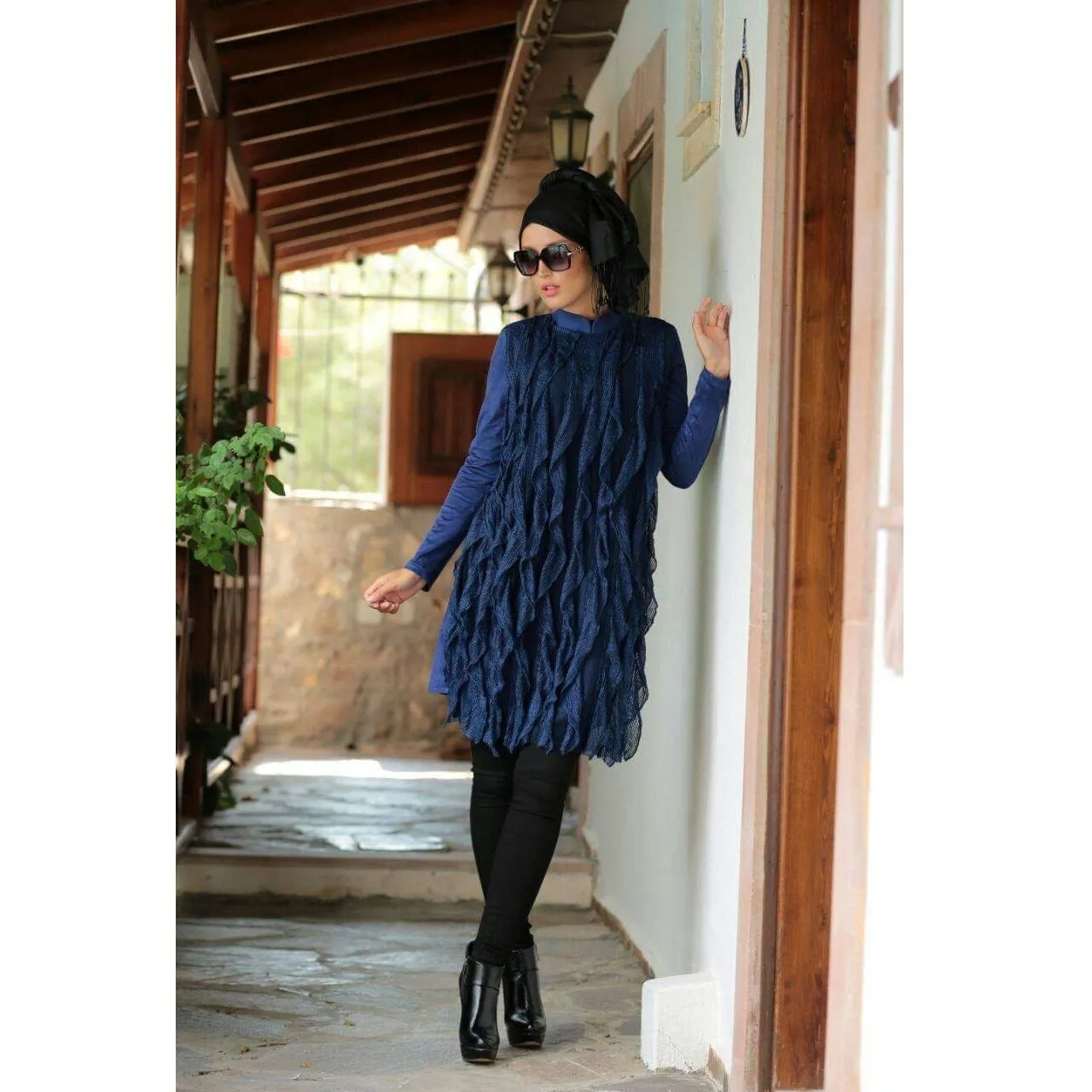 Soft Touch Black Knitted Fabric with Ruffles