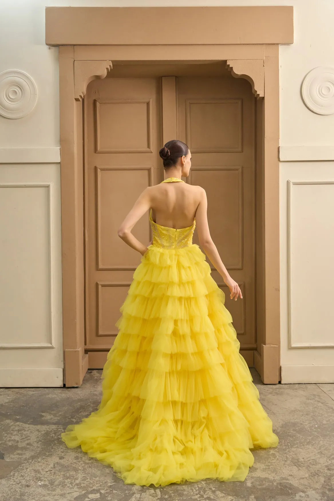 Solaris ruffled tulle ball gown