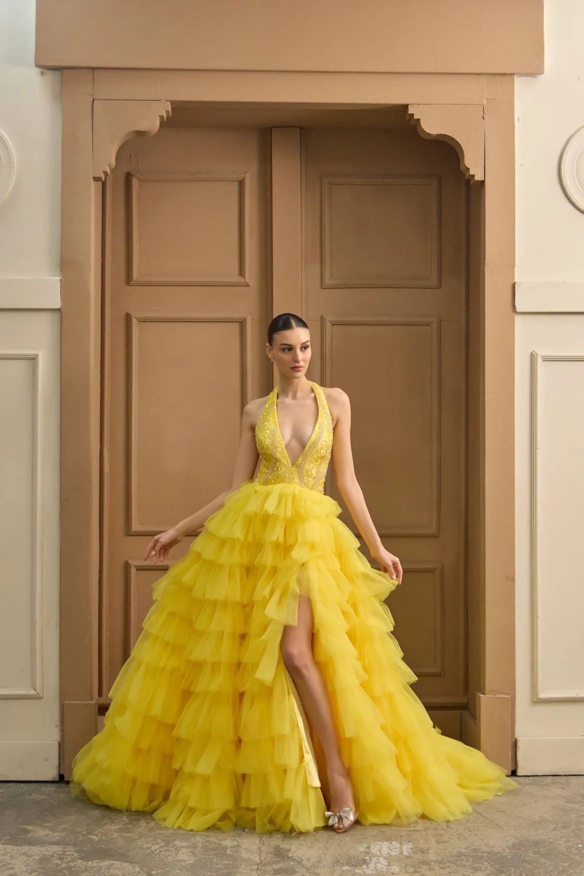 Solaris ruffled tulle ball gown
