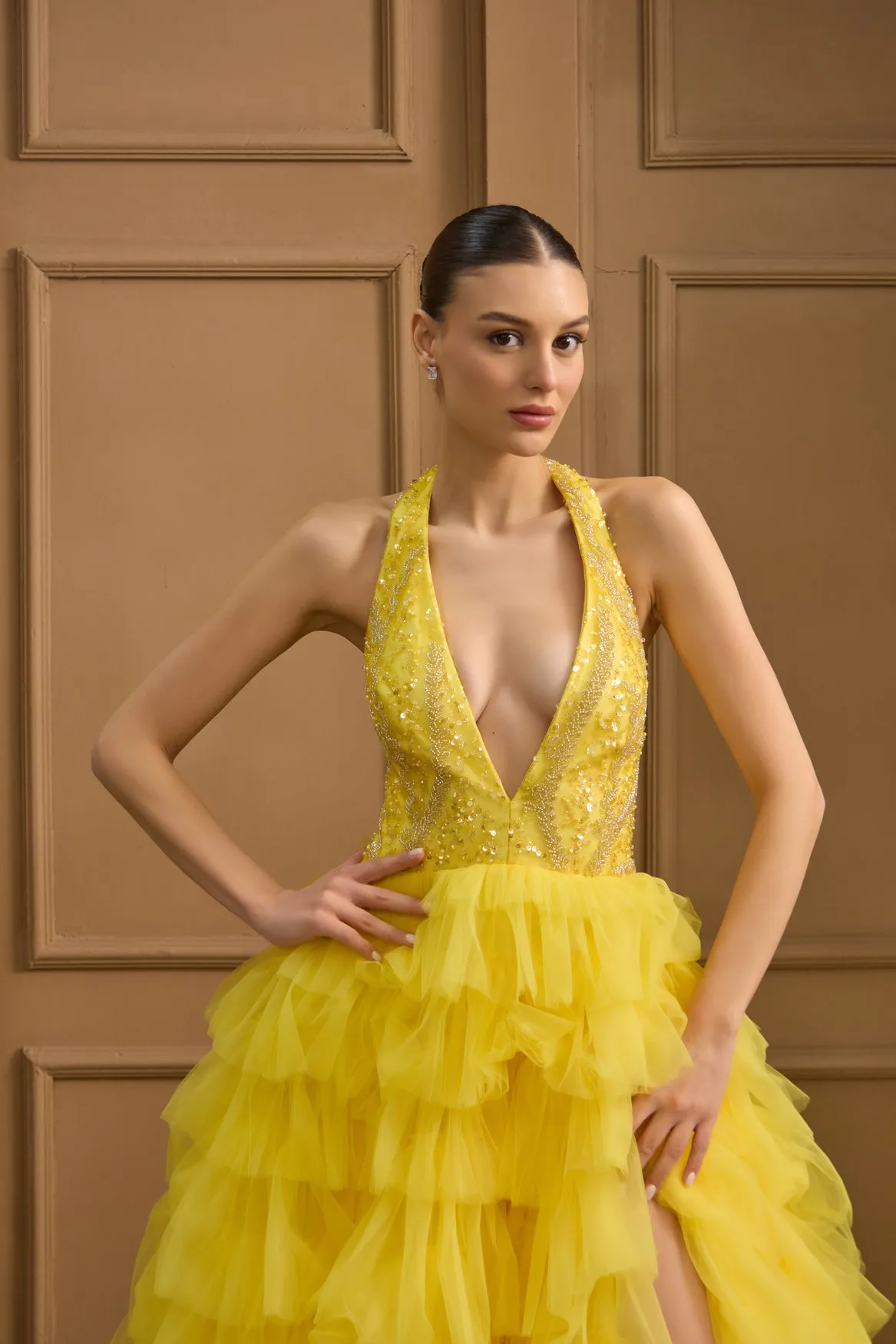 Solaris ruffled tulle ball gown