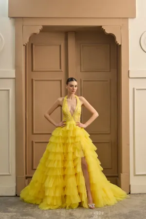 Solaris ruffled tulle ball gown