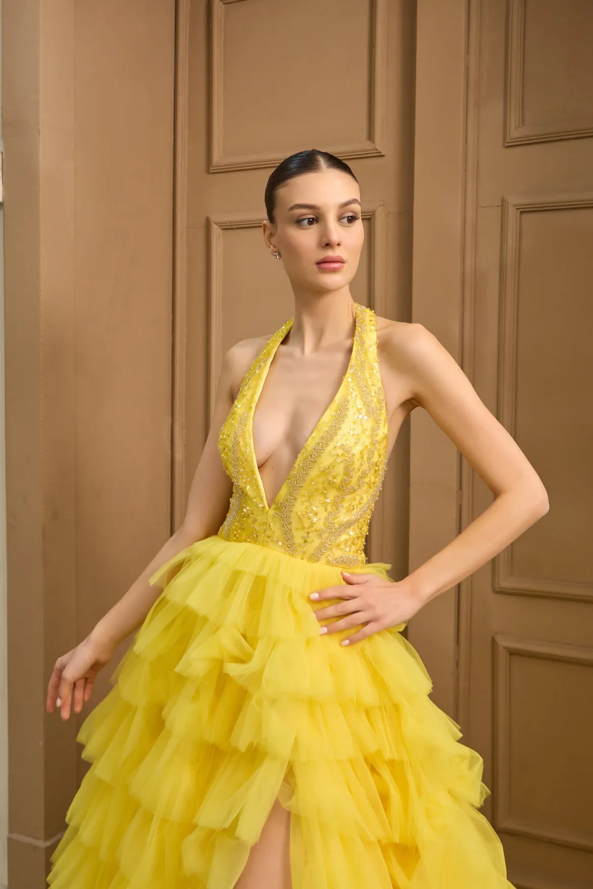 Solaris ruffled tulle ball gown