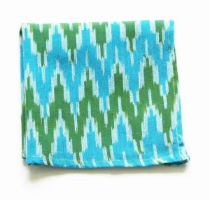 SOLD OUT Blue Aqua Green Cocktail Napkin Ikat Zig Zag Set of 4
