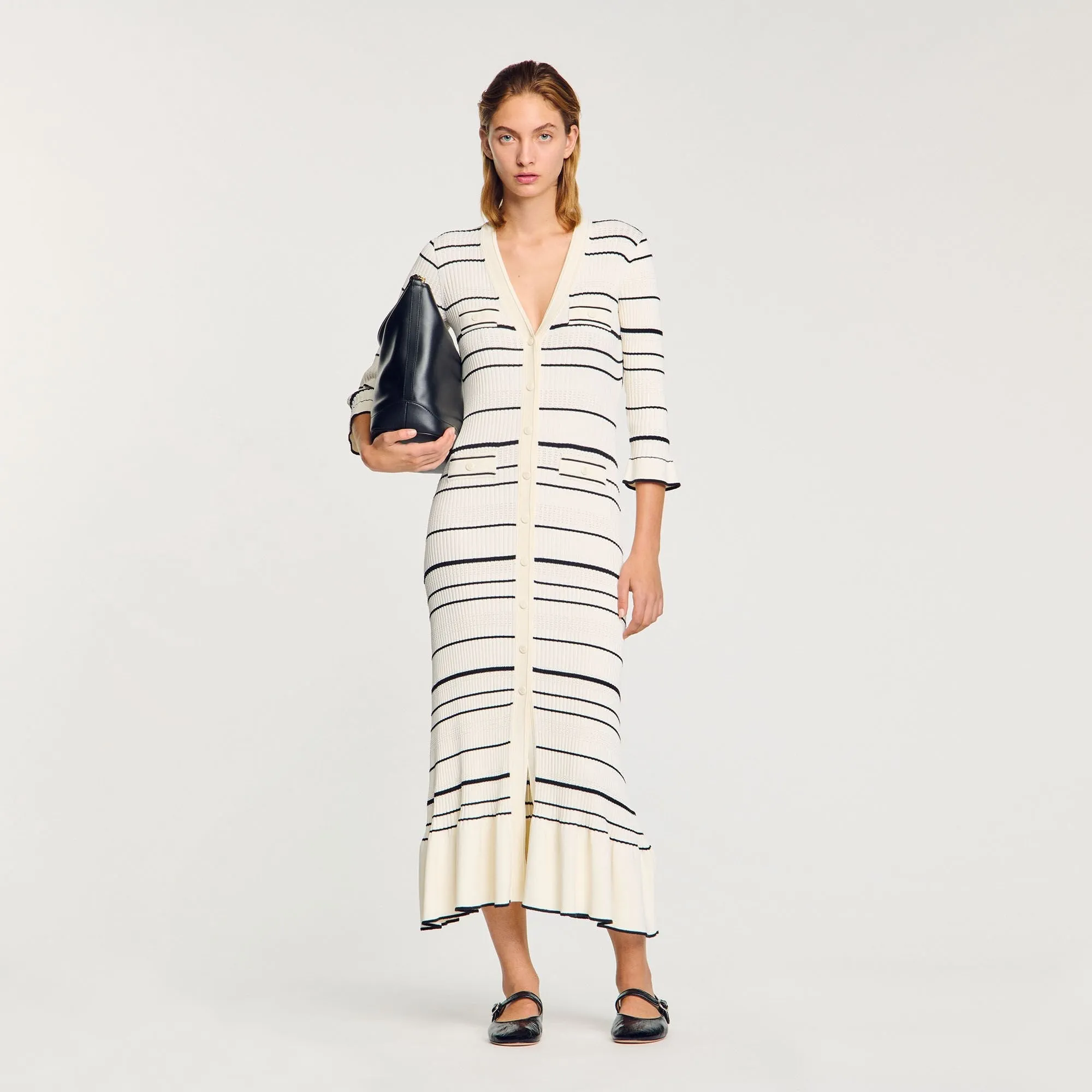 Sophia Stripy Knit Maxi Dress Ecru