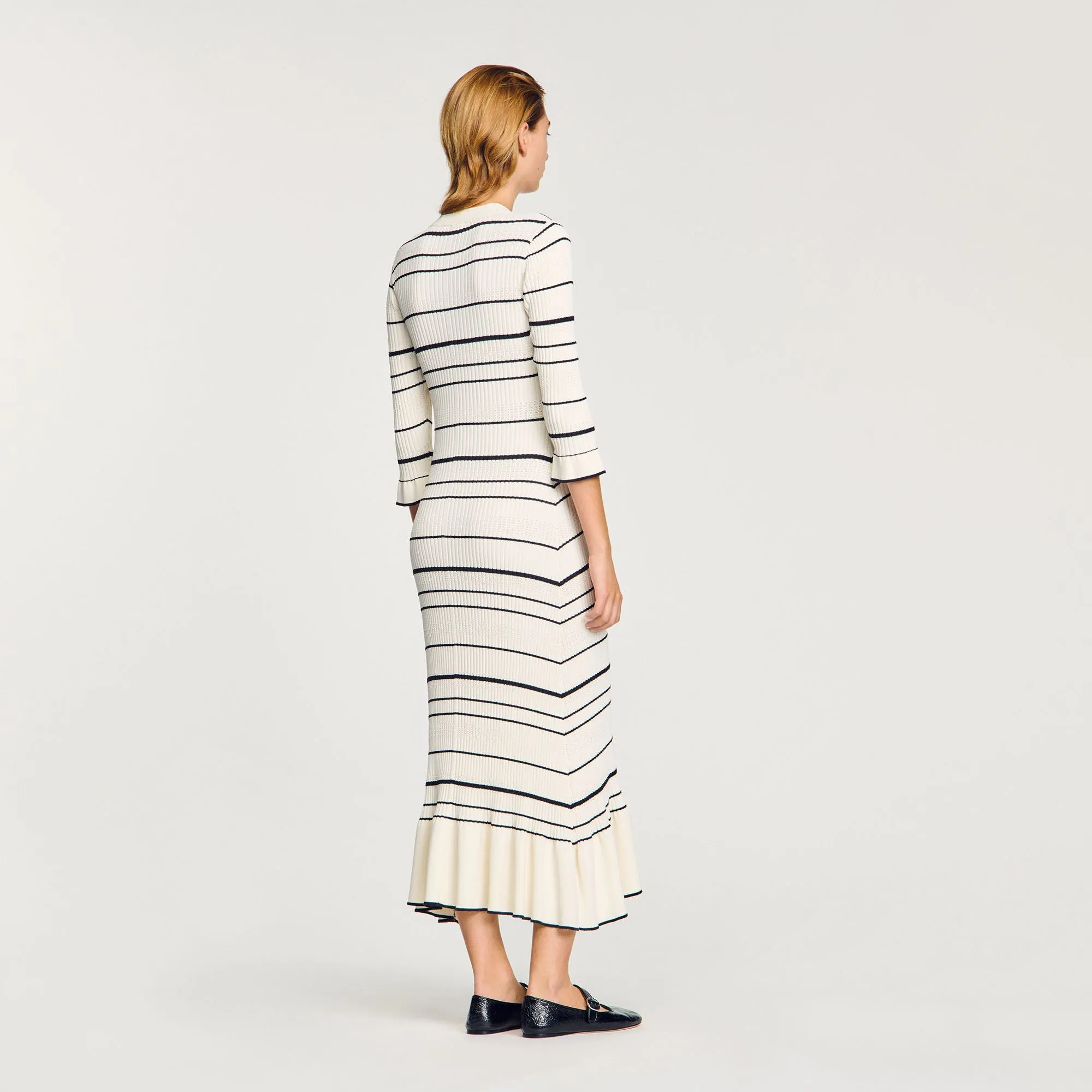 Sophia Stripy Knit Maxi Dress Ecru