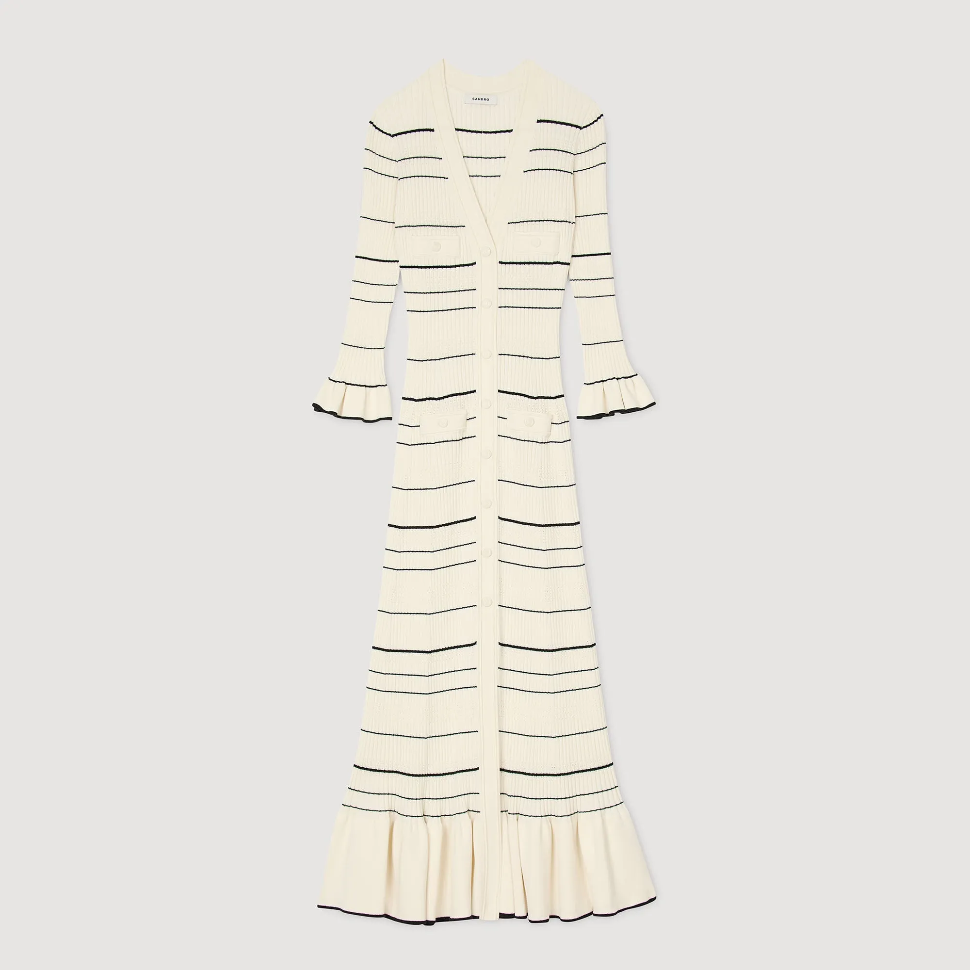 Sophia Stripy Knit Maxi Dress Ecru