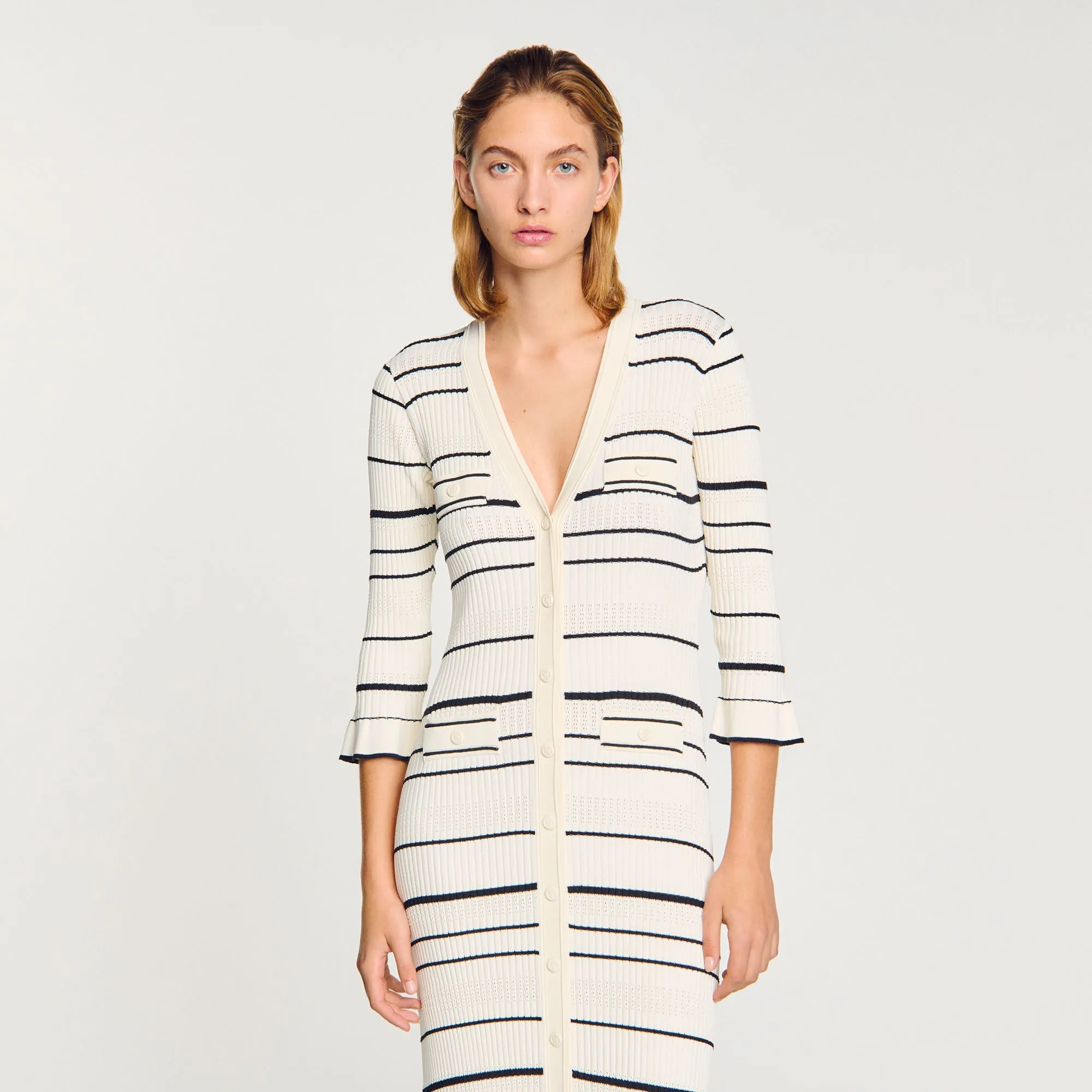 Sophia Stripy Knit Maxi Dress Ecru