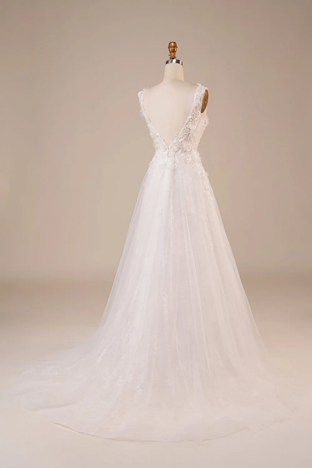 Sparkly Tulle Beaded Ivory Long Wedding Dress