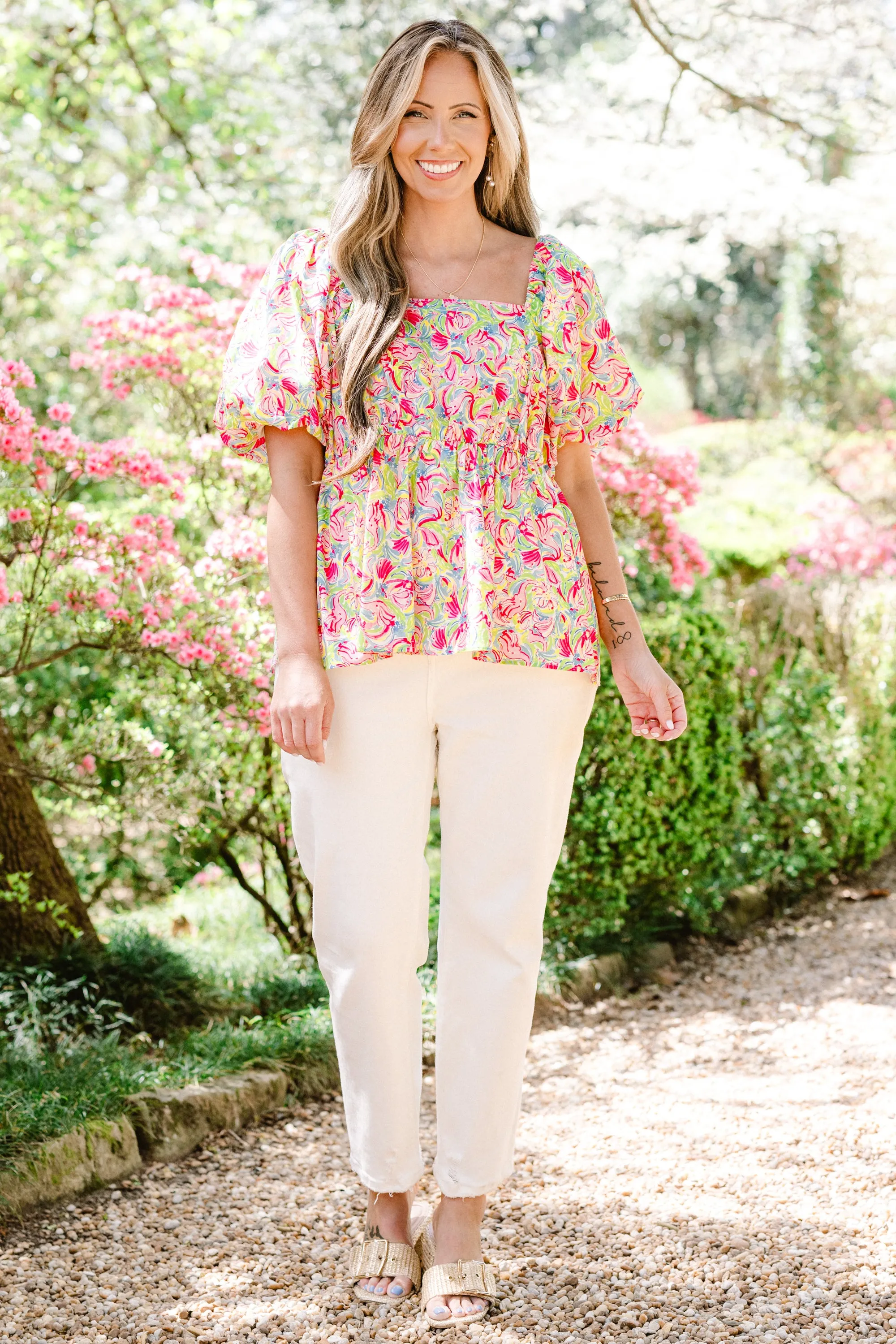 Spring Romance Top, Pink Abstract