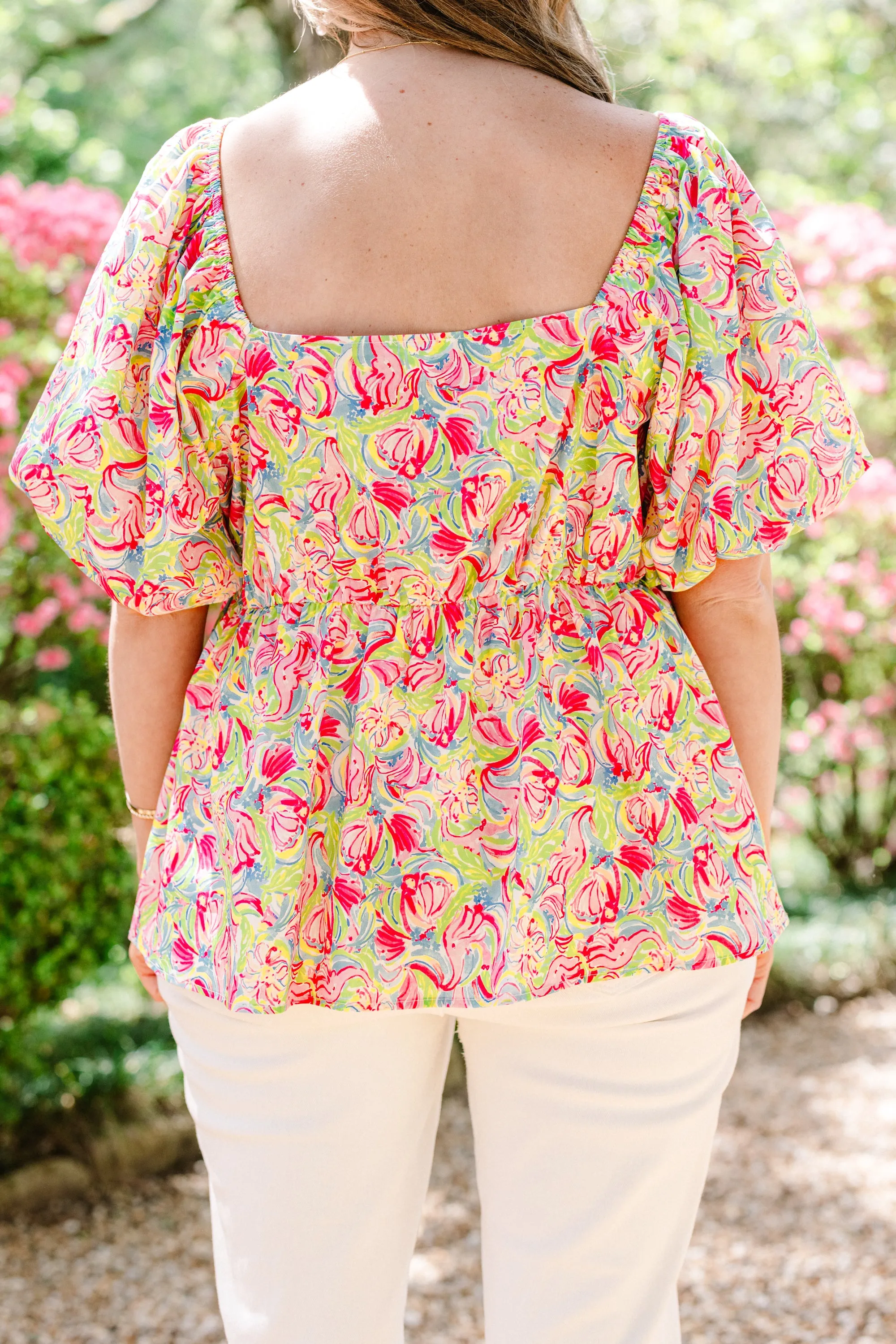 Spring Romance Top, Pink Abstract
