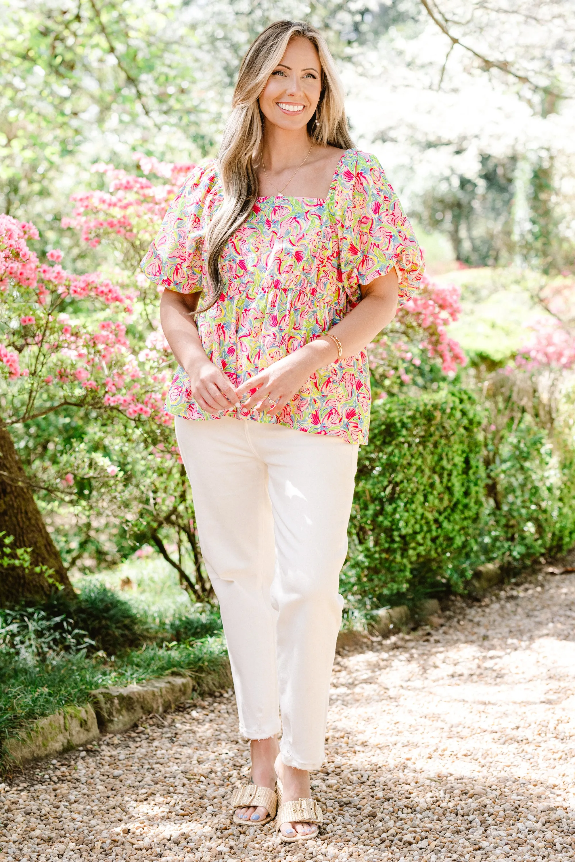 Spring Romance Top, Pink Abstract