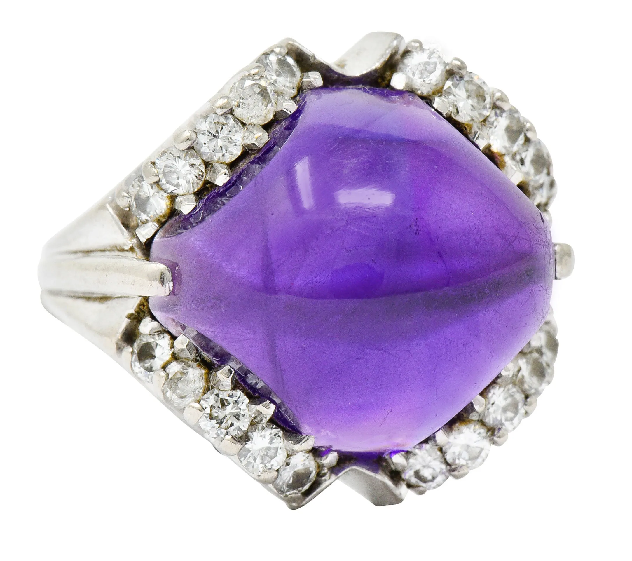 Spritzer & Fuhrmann Vintage Amethyst Diamond 18 Karat White Gold Cocktail Ring