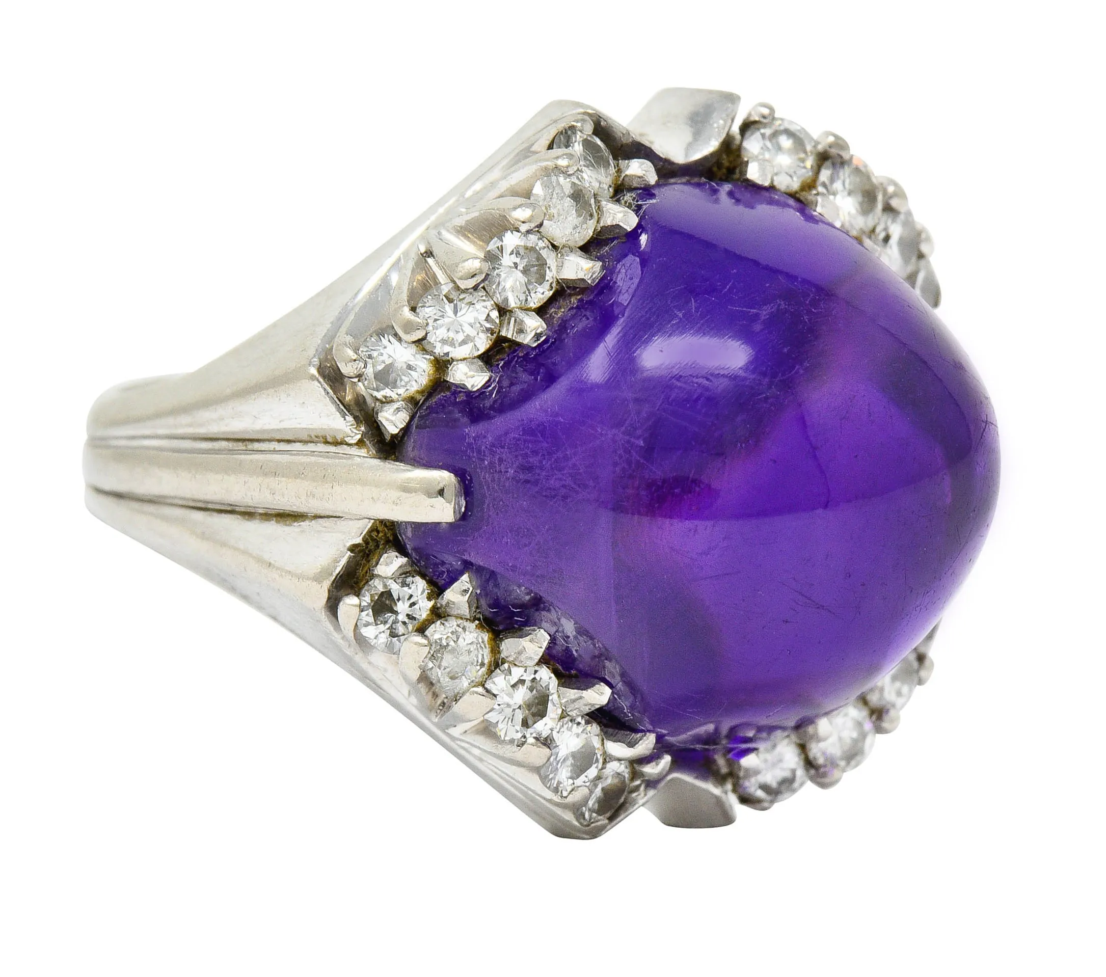 Spritzer & Fuhrmann Vintage Amethyst Diamond 18 Karat White Gold Cocktail Ring