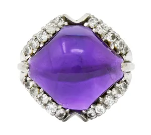 Spritzer & Fuhrmann Vintage Amethyst Diamond 18 Karat White Gold Cocktail Ring