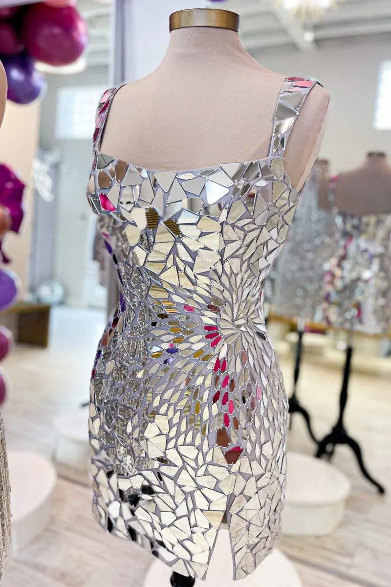 Square Neck Cut Mirror Sequin Bodycon Homecoming Dresses