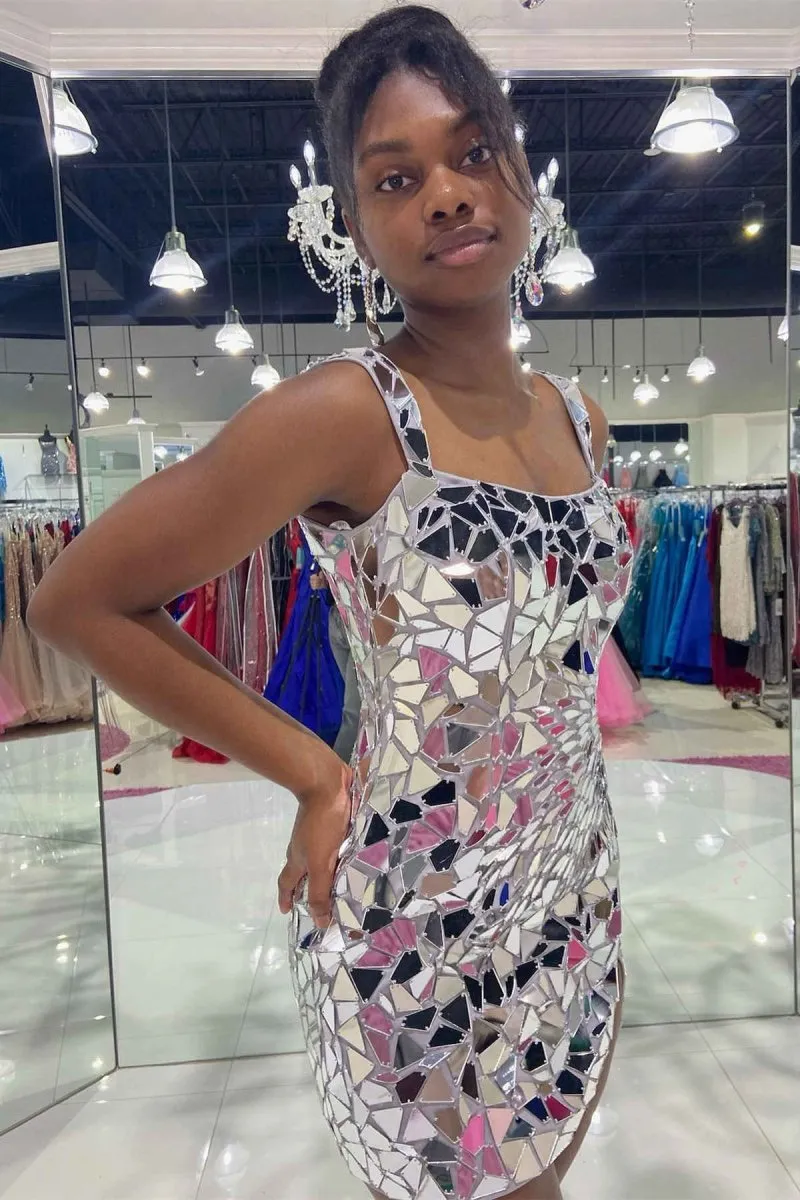 Square Neck Cut Mirror Sequin Bodycon Homecoming Dresses