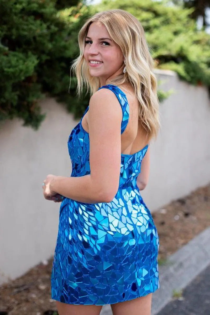 Square Neck Cut Mirror Sequin Bodycon Homecoming Dresses