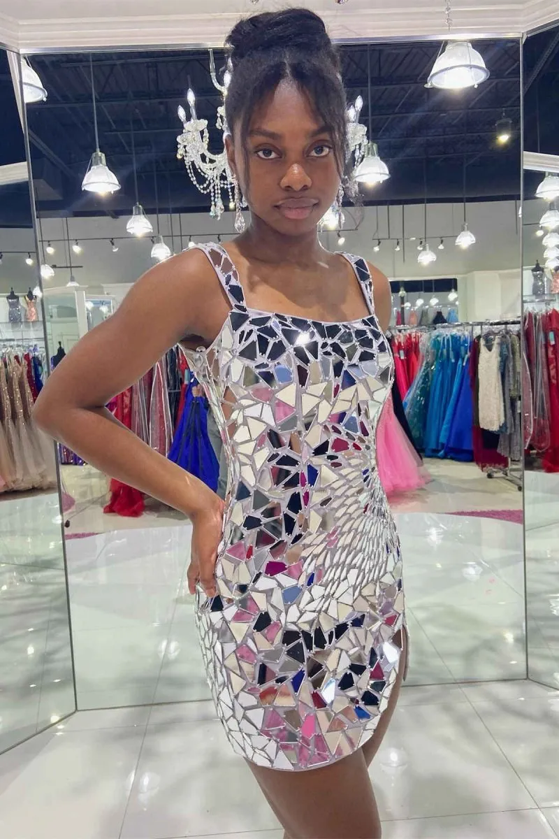 Square Neck Cut Mirror Sequin Bodycon Homecoming Dresses
