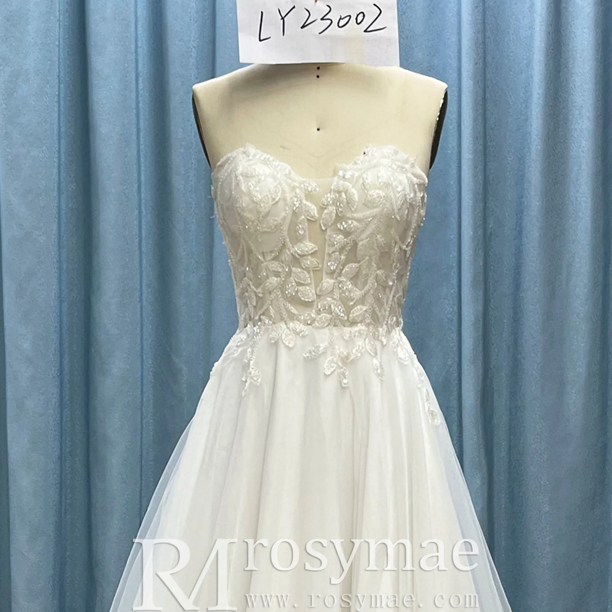 Strapless A-line Sweetheart Tulle Wedding Dress with Lace Bodice