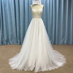 Strapless A-line Sweetheart Tulle Wedding Dress with Lace Bodice