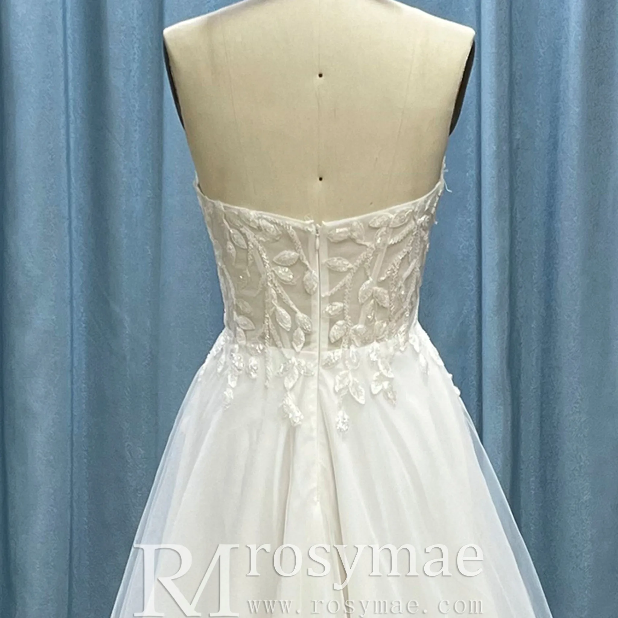 Strapless A-line Sweetheart Tulle Wedding Dress with Lace Bodice