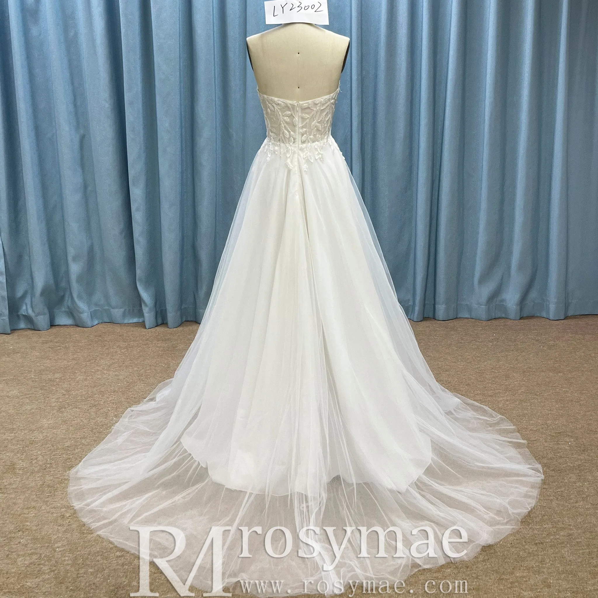 Strapless A-line Sweetheart Tulle Wedding Dress with Lace Bodice