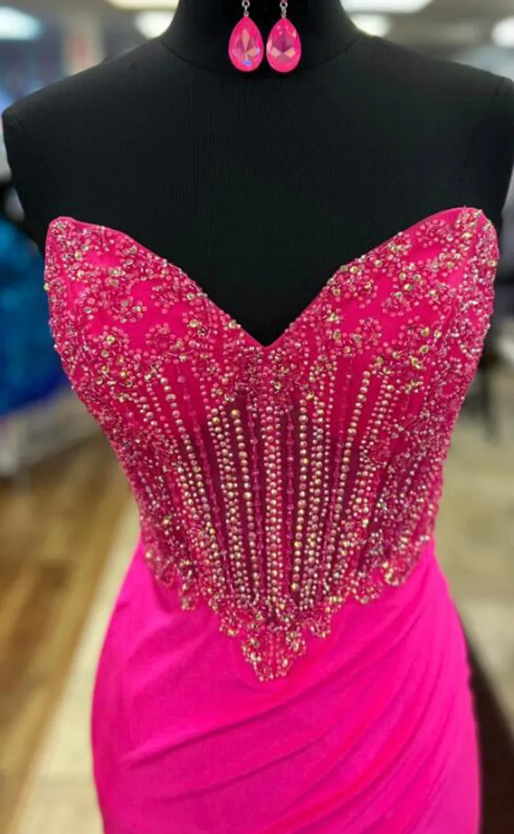 Strapless Beaded Long Prom Dresses with Slit