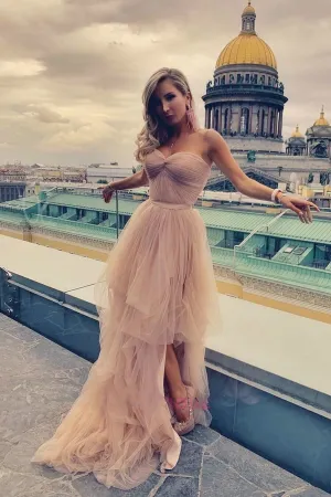 Strapless Dusty Tulle Prom Dresses with Backless vestido de baile