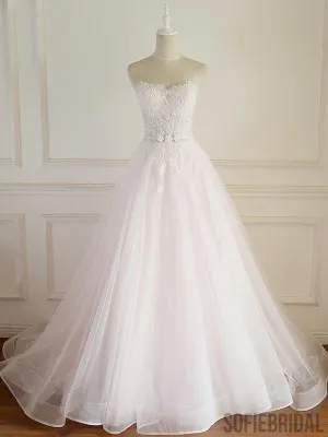 Strapless Pale Pink Long Custom Cheap Custom Wedding Dresses, WD308