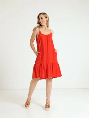 Strappy Peplum Hem Dress - Tangerine