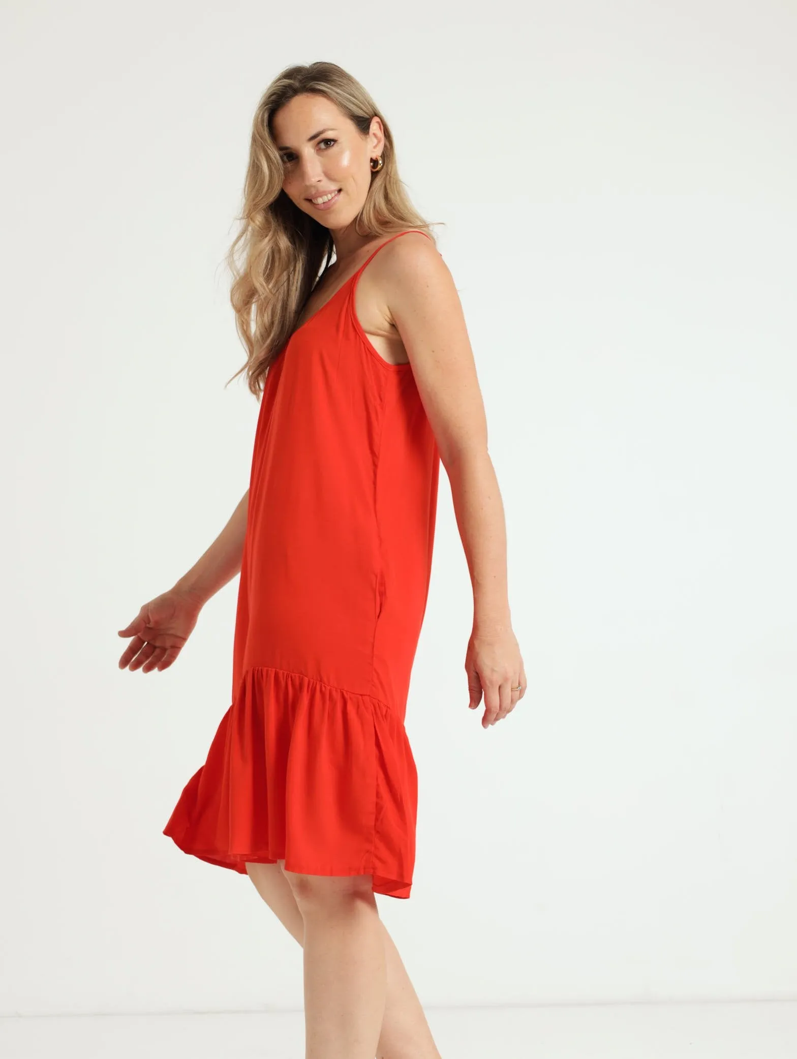 Strappy Peplum Hem Dress - Tangerine