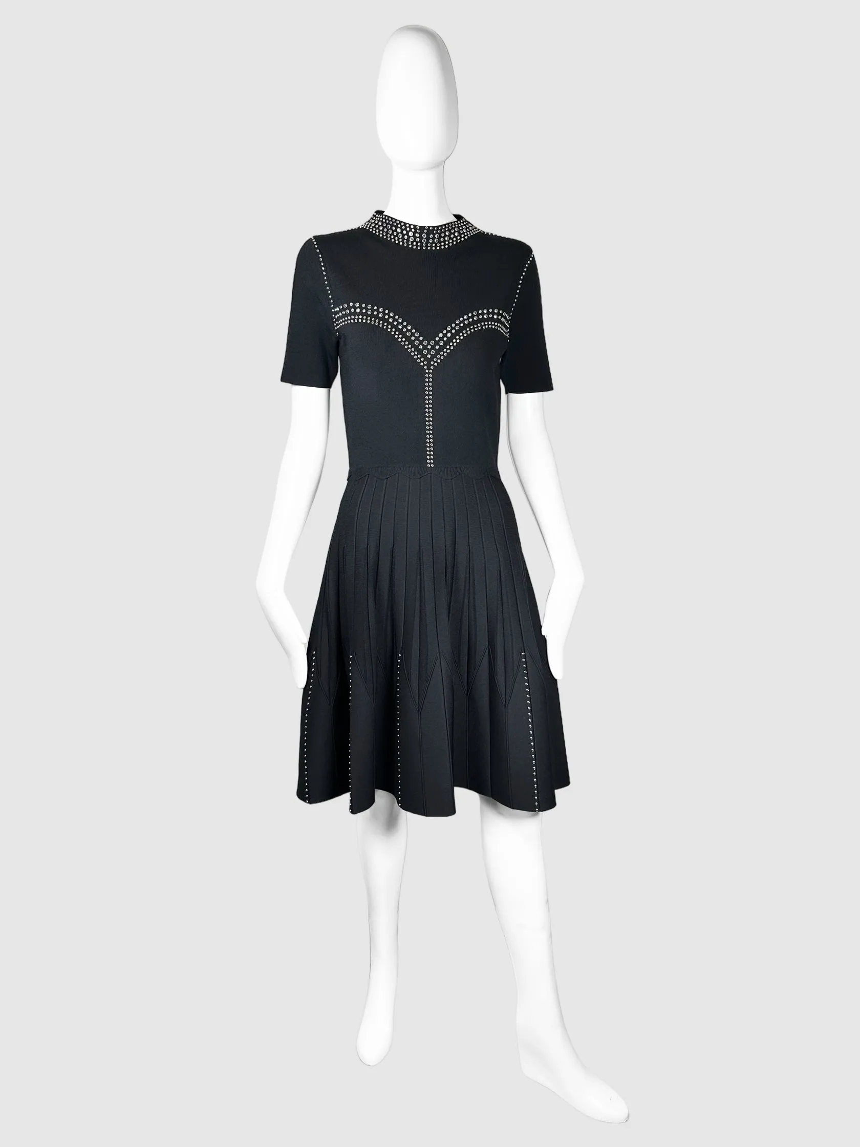 Stud-Accent Pleated Mini Dress