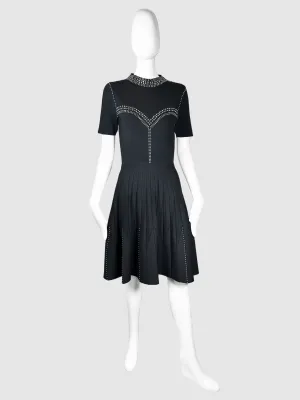 Stud-Accent Pleated Mini Dress