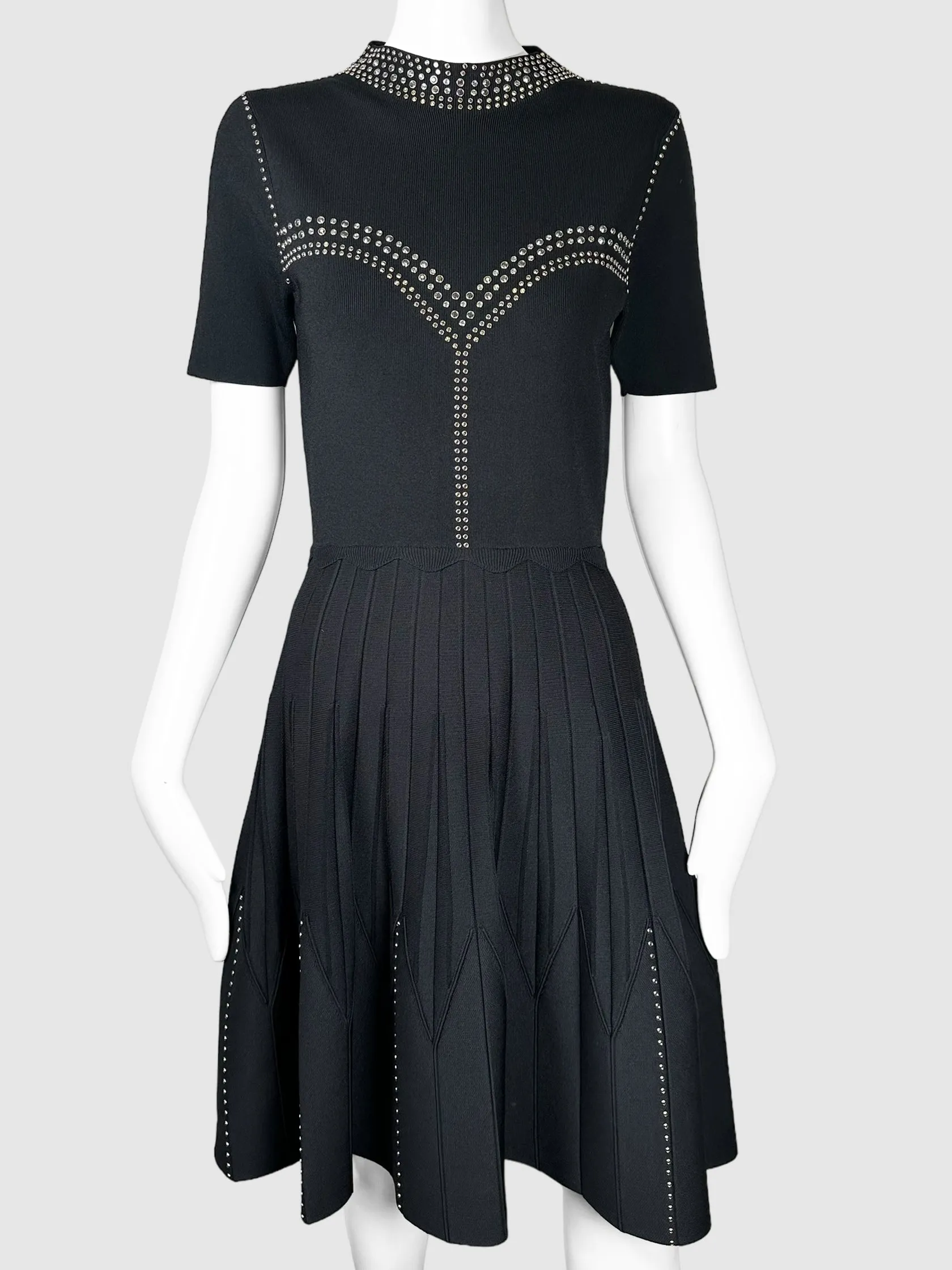Stud-Accent Pleated Mini Dress