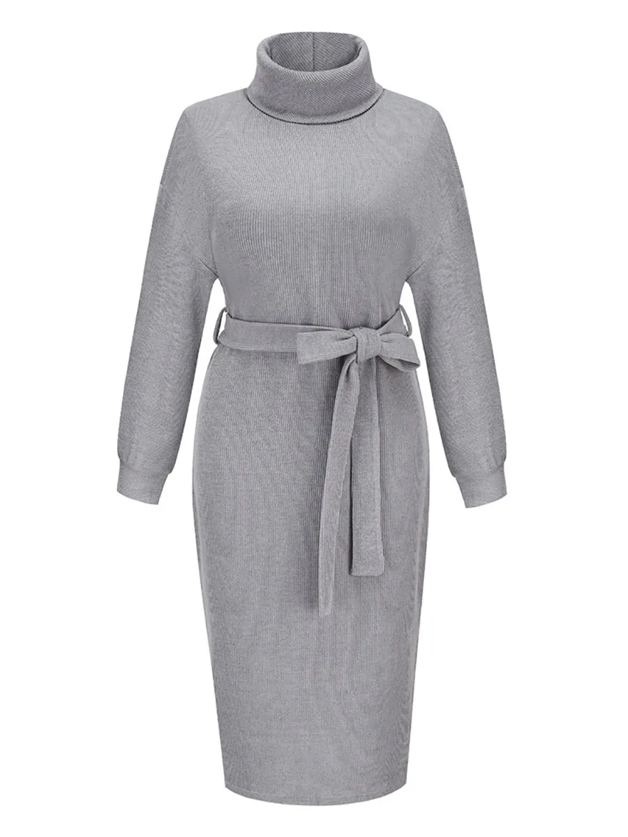 Stunncal High Neck Lace-Up Knit Dress(4 colors)