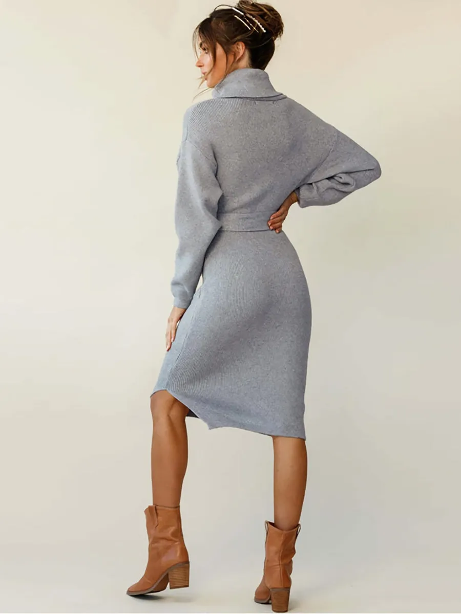 Stunncal High Neck Lace-Up Knit Dress(4 colors)