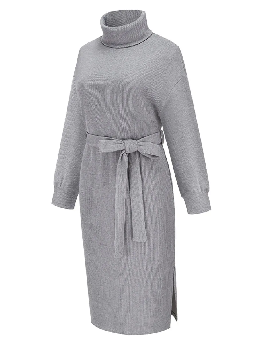 Stunncal High Neck Lace-Up Knit Dress(4 colors)