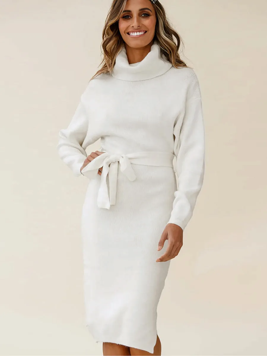 Stunncal High Neck Lace-Up Knit Dress(4 colors)