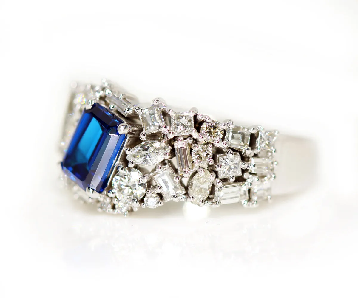 Stunning Blue Indicolite Tourmaline Diamond Cluster Cocktail Ring