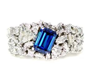 Stunning Blue Indicolite Tourmaline Diamond Cluster Cocktail Ring