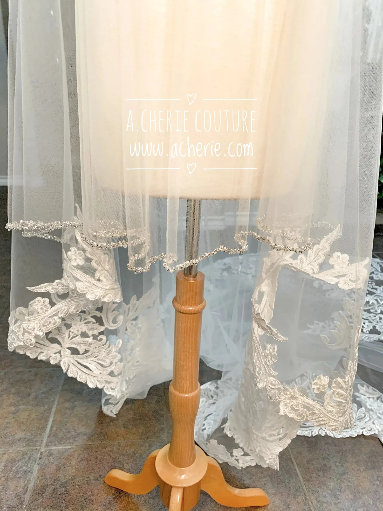 Style CV23 Scallop Lace with Beading Cathedral Veil