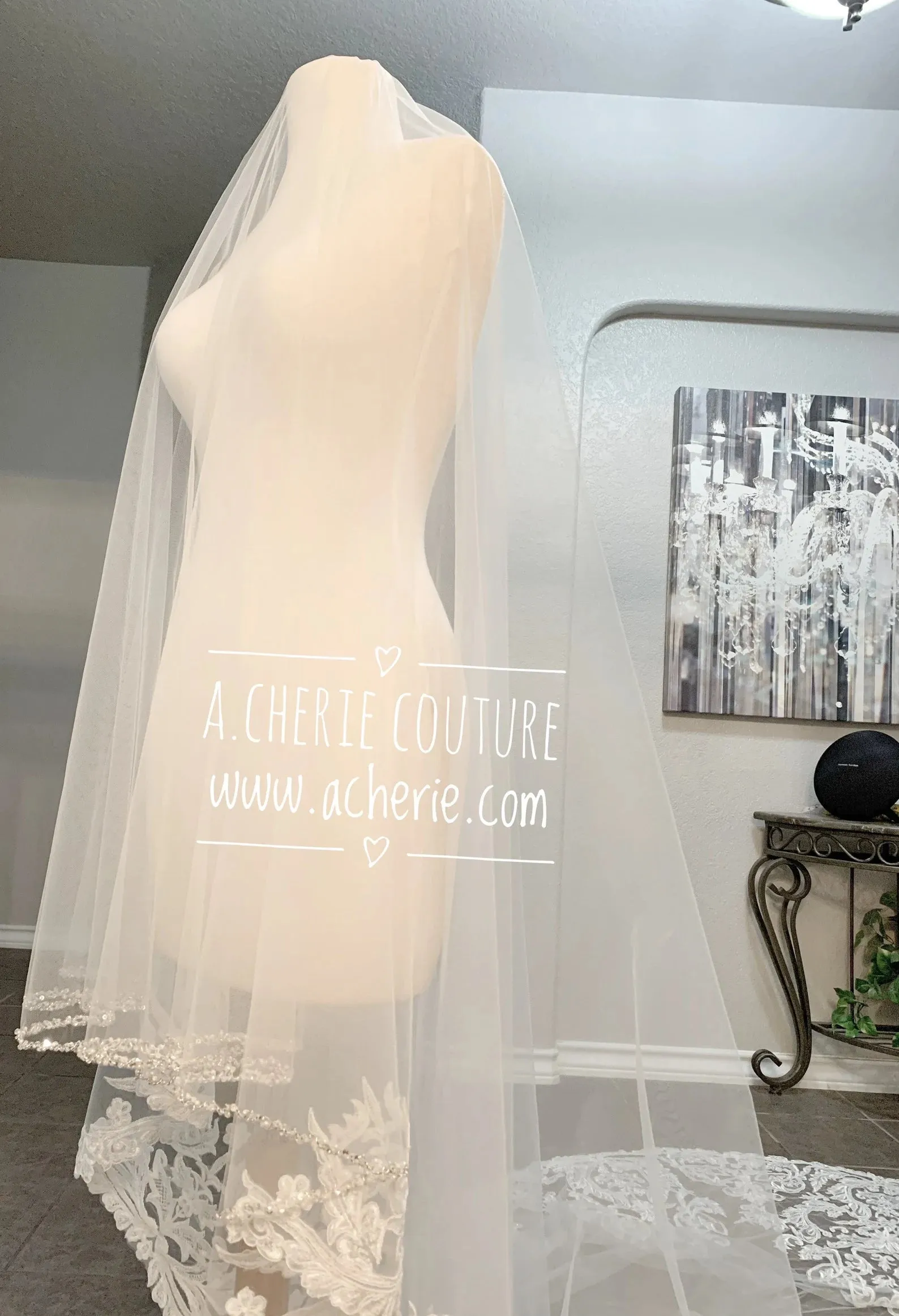 Style CV23 Scallop Lace with Beading Cathedral Veil
