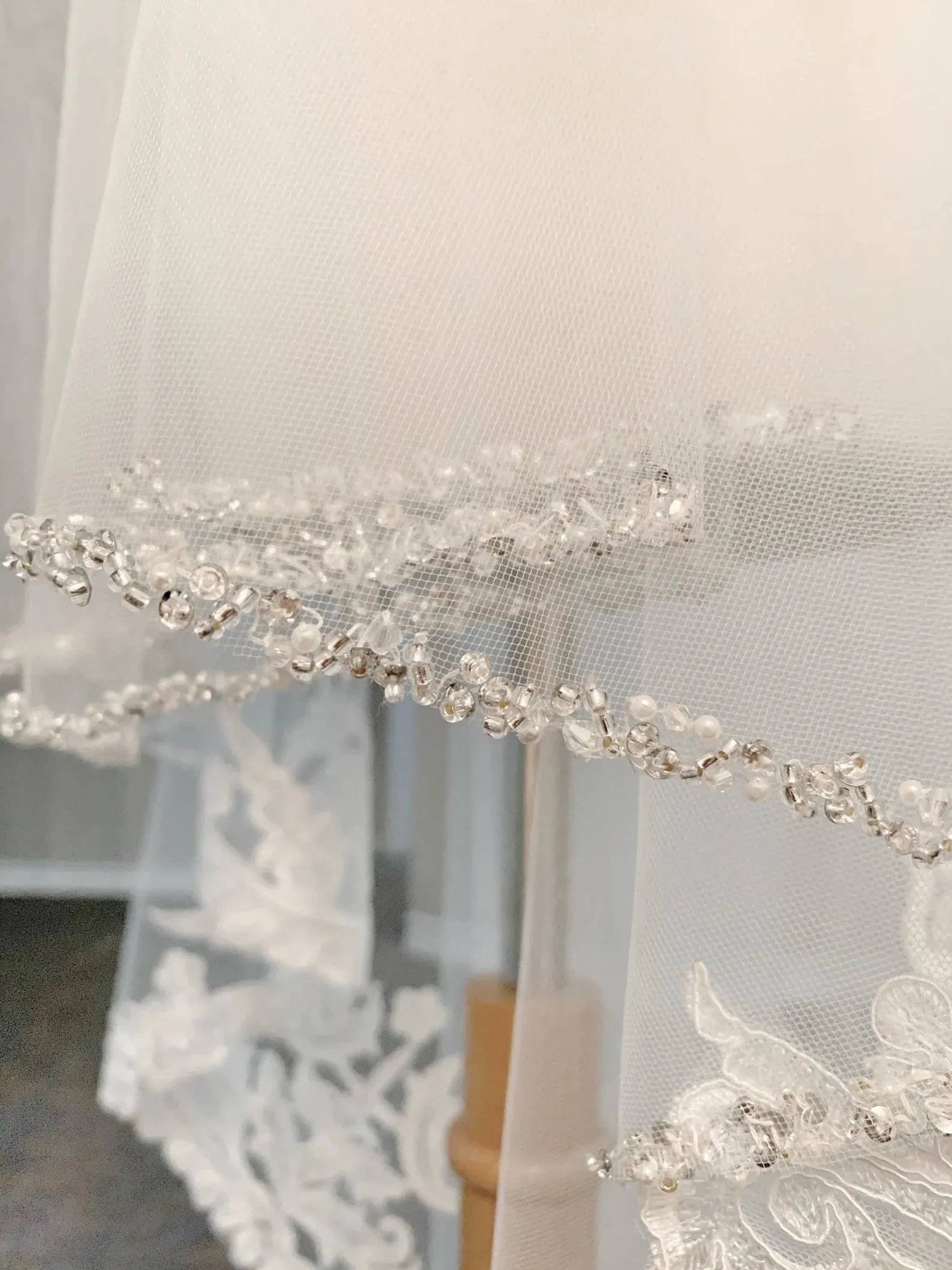 Style CV23 Scallop Lace with Beading Cathedral Veil