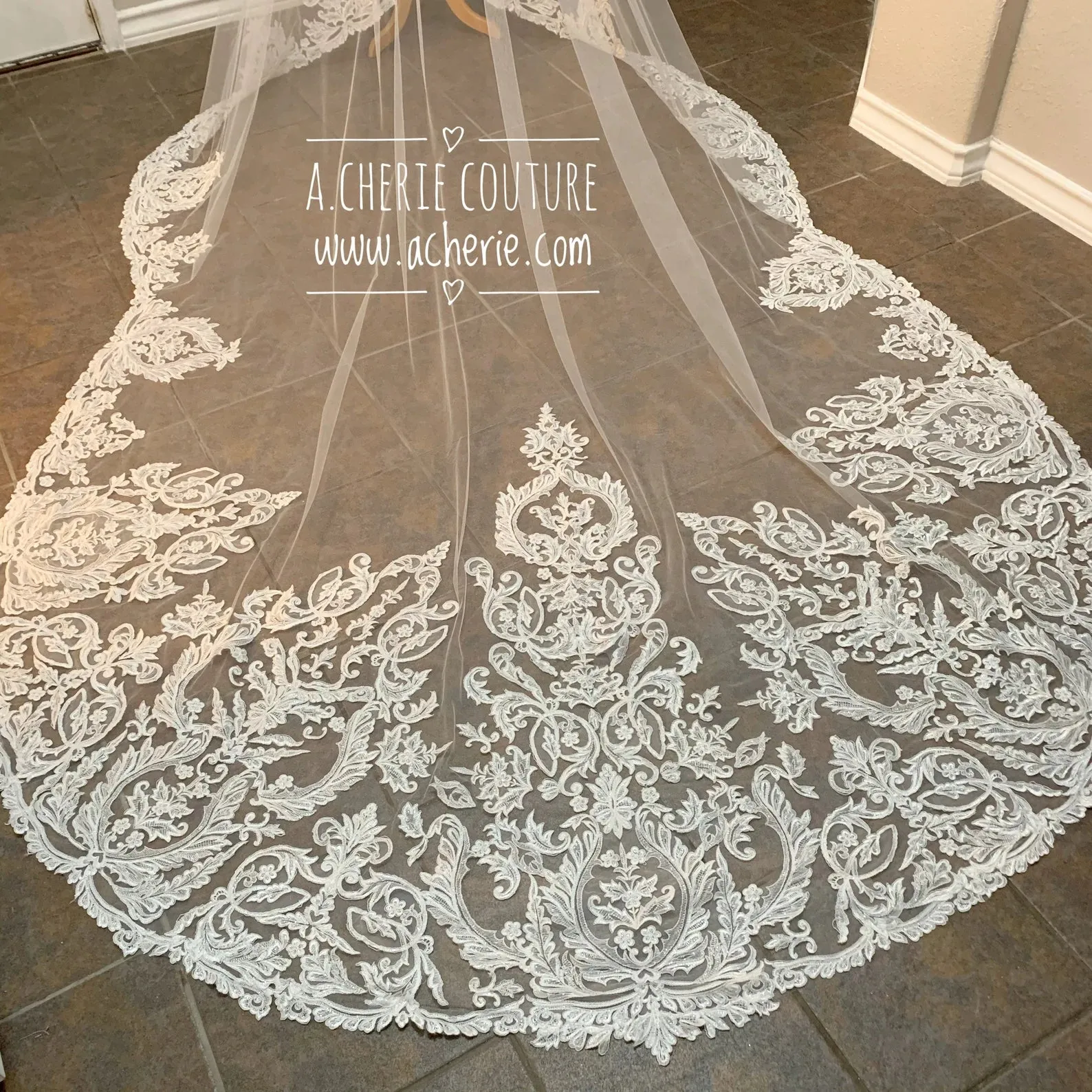 Style CV23 Scallop Lace with Beading Cathedral Veil