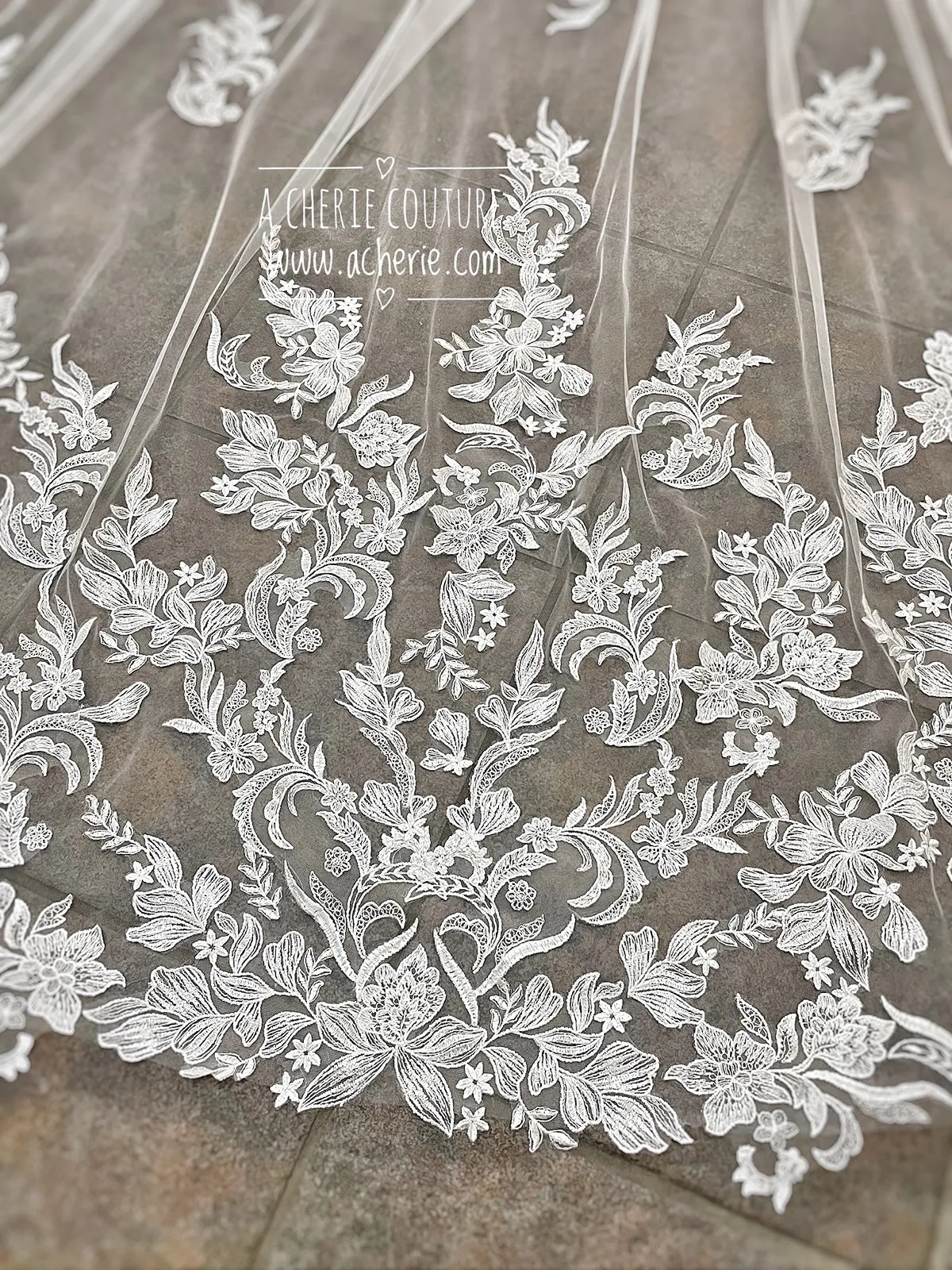 Style CV36 Embroidered Floral Lace Cathedral Veil