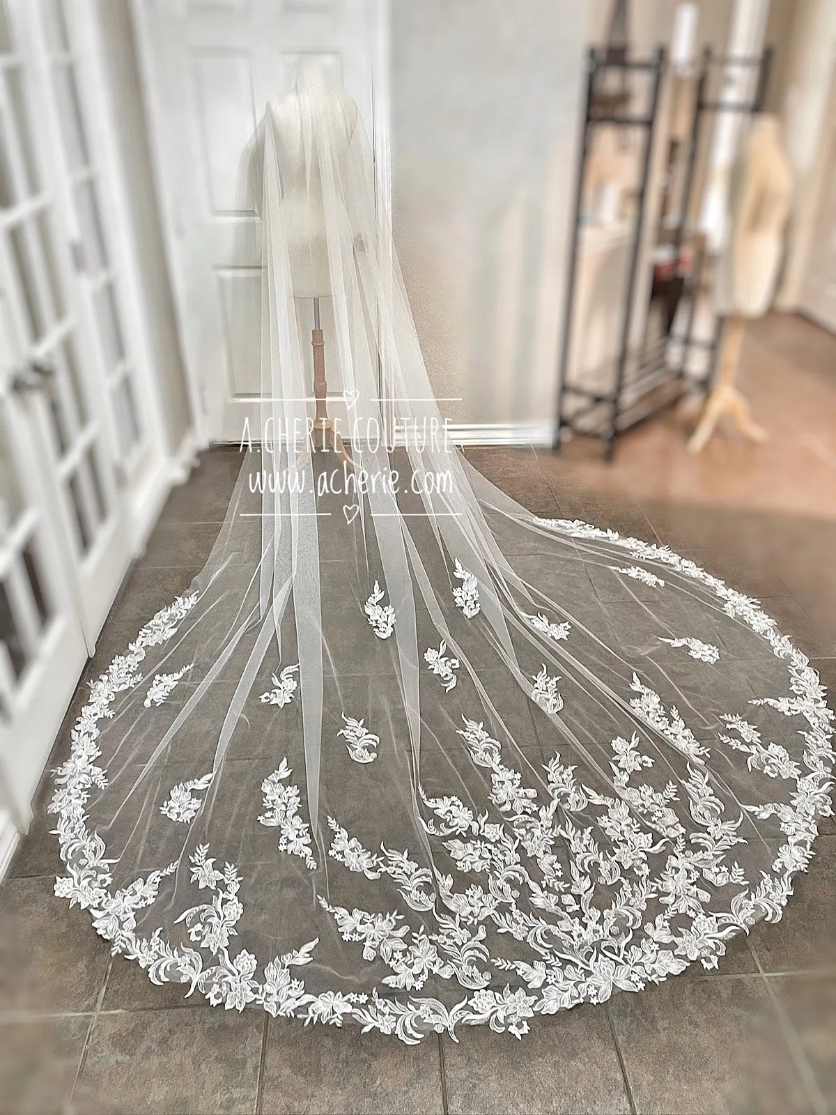 Style CV36 Embroidered Floral Lace Cathedral Veil