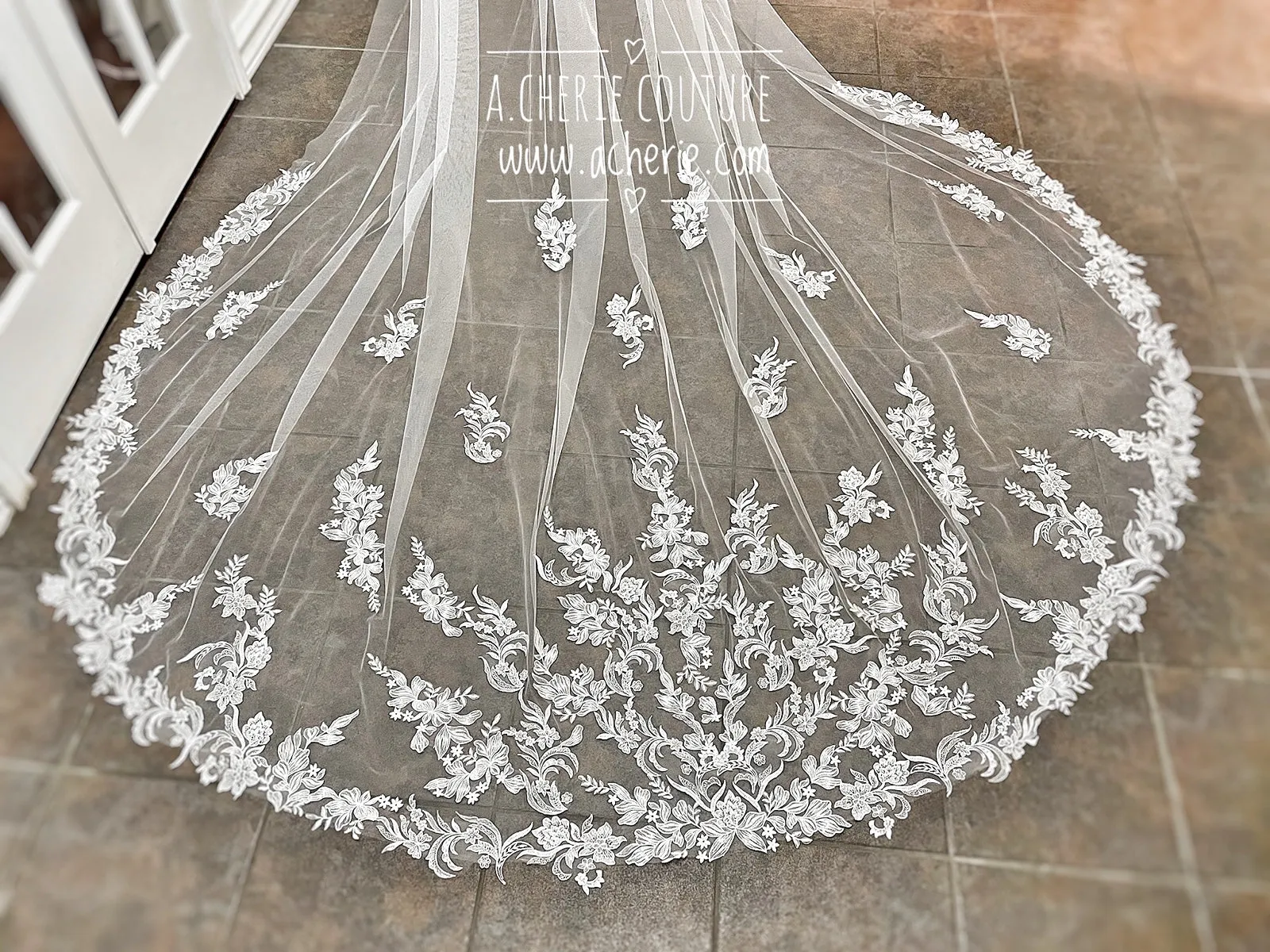 Style CV36 Embroidered Floral Lace Cathedral Veil
